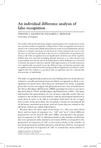 An individual difference analysis of false recognition University of Virginia
