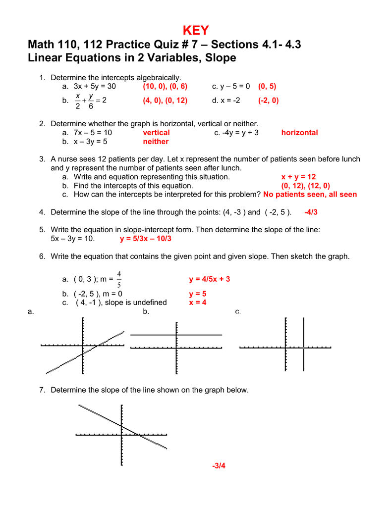 Lesson 12 Writing A Linear Equation In Slope Intercept Form Answer Key