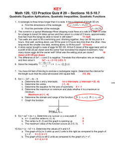 KEY – Sections 10.5-10.7 Math 120, 123 Practice Quiz # 20