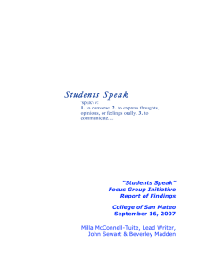 “Students Speak” Focus Group Initiative Report of Findings