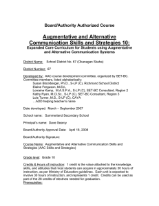 Augmentative and Alternative Communication Skills and Strategies 10: Board/Authority Authorized Course