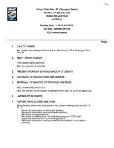 School District No. 67 (Okanagan Skaha) BOARD OF EDUCATION REGULAR MEETING AGENDA