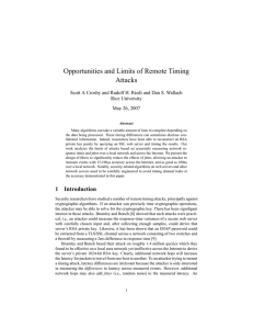 Opportunities and Limits of Remote Timing Attacks Rice University
