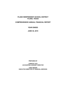 PLANO INDEPENDENT SCHOOL DISTRICT PLANO, TEXAS COMPREHENSIVE ANNUAL FINANCIAL REPORT