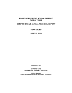 PLANO INDEPENDENT SCHOOL DISTRICT PLANO, TEXAS  COMPREHENSIVE ANNUAL FINANCIAL REPORT