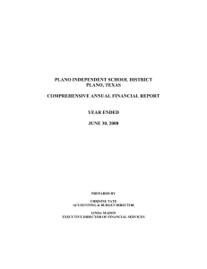 PLANO INDEPENDENT SCHOOL DISTRICT PLANO, TEXAS  COMPREHENSIVE ANNUAL FINANCIAL REPORT