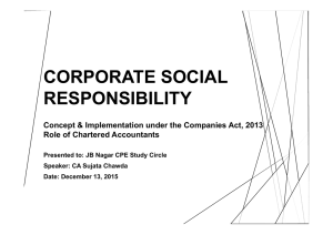 CORPORATE SOCIAL RESPONSIBILITY Concept &amp; Implementation under the Companies Act, 2013