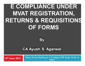 E COMPLIANCE UNDER MVAT REGISTRATION, RETURNS &amp; REQUISITIONS OF FORMS