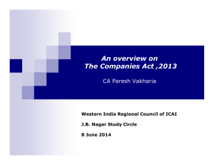 An overview on The Companies Act ,2013 CA Paresh Vakharia