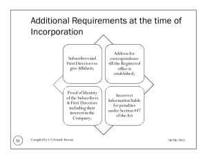 Additional Requirements at the time of Incorporation