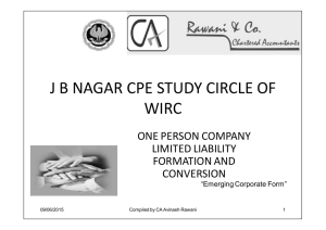 J B NAGAR CPE STUDY CIRCLE OF WIRC ONE PERSON COMPANY LIMITED LIABILITY
