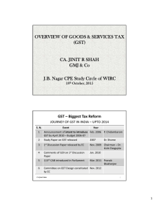 OVERVIEW OF GOODS &amp; SERVICES TAX (GST) CA. JINIT R SHAH