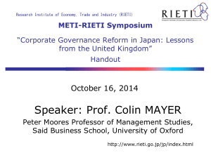 Speaker: Prof. Colin MAYER  October 16, 2014