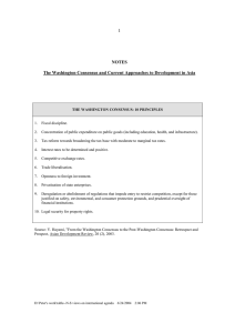 1 NOTES The Washington Consensus and Current Approaches to Development in Asia