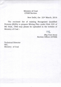 Ministry of Coal CPAM Section New Delhi, the 22nd  March, 2016