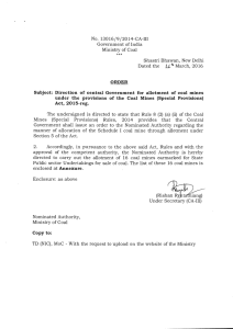 No. 13016/9/2014-CA-III Government of India Ministry of Coal Shastri Bhawan, New Delhi
