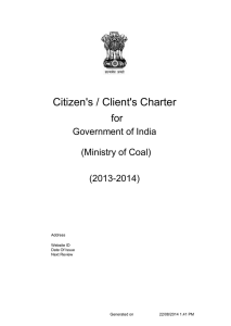 Citizen's / Client's Charter for Government of India (Ministry of Coal)