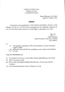 A-60011/01/2016-Coord. Ministry of Coal Coordination Section Shastri Bhawan, New Delhi