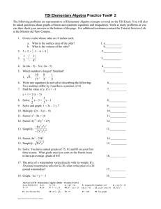 TSI Elementary Algebra Practice Test#  2