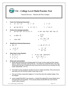 – College Level Math Practice Test TSI