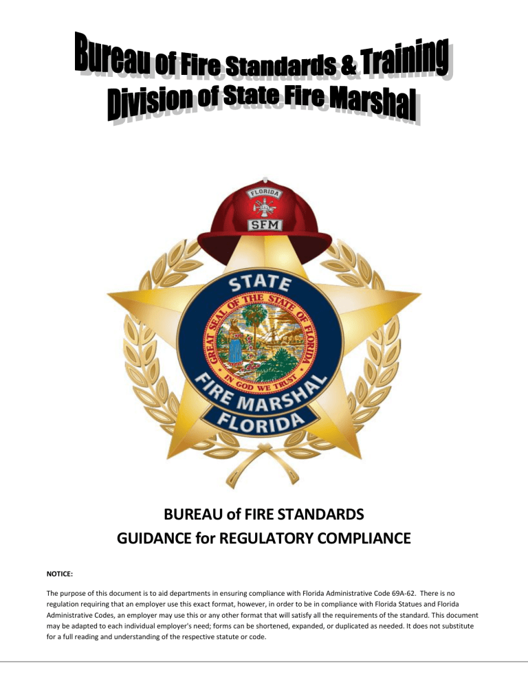 BUREAU Of FIRE STANDARDS GUIDANCE For REGULATORY COMPLIANCE