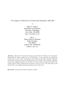 The Change in Productivity of Chinese State Enterprises, 1983-1987