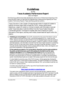 Guidelines Texas Academic Performance Report  for the