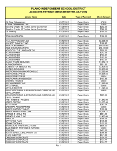 Vendor Name Date Type of Payment Check Amount