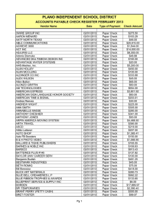 Vendor Name Date Type of Payment Check Amount