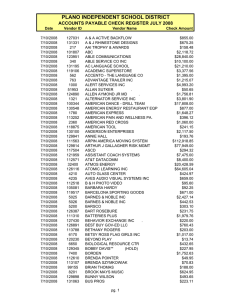 Date Vendor ID Vendor Name Check Amount