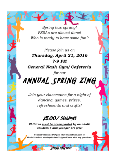 ANNUAL SPRING ZING  Thursday, April 21, 2016 7-9 PM