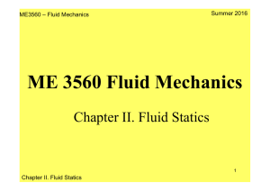 ME 3560 Fluid Mechanics Chapter II. Fluid Statics Summer 2016