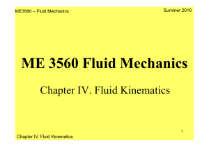ME 3560 Fluid Mechanics Chapter IV. Fluid Kinematics Summer 2016