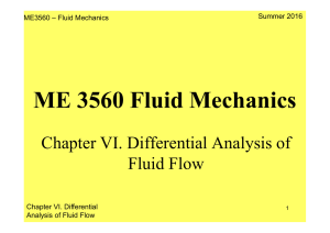 ME 3560 Fluid Mechanics Chapter VI. Differential Analysis of Fluid Flow Summer 2016