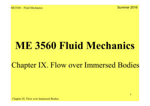 ME 3560 Fluid Mechanics Chapter IX. Flow over Immersed Bodies Summer 2016