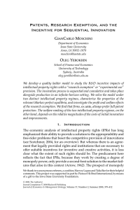 Patents, Research Exemption, and the Incentive for Sequential Innovation G C