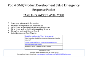   Pod 4 GMP/Product Development BSL‐3 Emergency  Response Packet  TAKE THIS PACKET WITH YOU! 