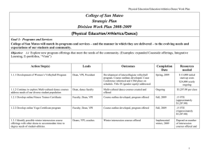 College of San Mateo Strategic Plan Division Work Plan 2008-2009 (Physical Education/Athletics/Dance)