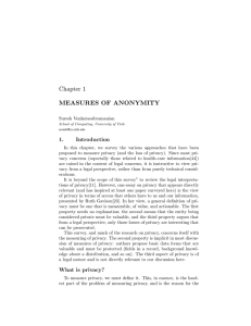 Chapter 1 MEASURES OF ANONYMITY 1. Introduction