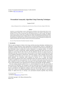 Personalized Anonymity Algorithm Using Clustering Techniques Available at