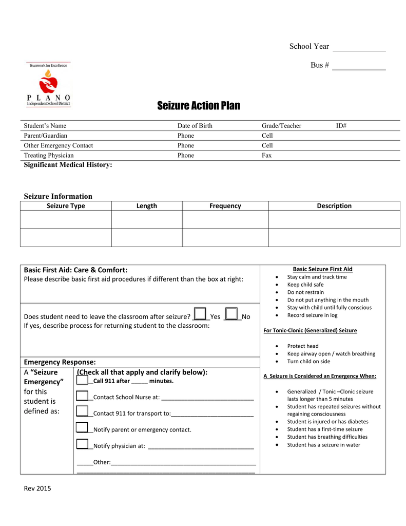 Seizure Action Plan