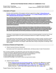 INSTRUCTION PROGRAM REVIEW: SPRING 2013 SUBMISSION CYCLE  Program Name: Psychology
