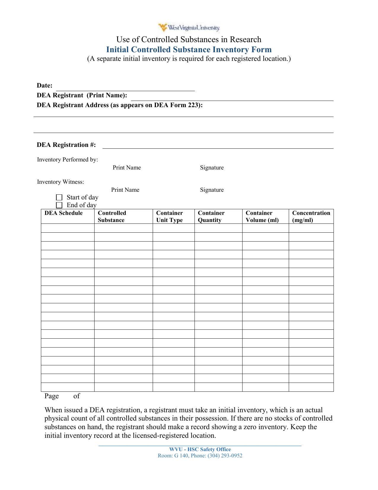 Use of Controlled Substances in Research Initial Controlled Substance