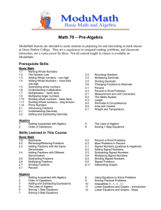 Math 70 – Pre-Algebra