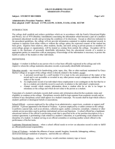 GRAYS HARBOR COLLEGE Administrative Procedure Subject:  STUDENT RECORDS Page 1 of 4