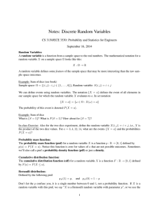 Notes: Discrete Random Variables September 16, 2014
