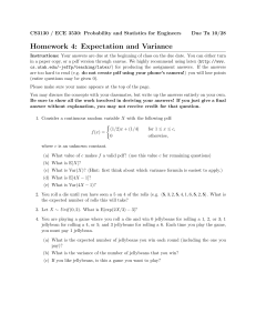Homework 4: Expectation and Variance Due Tu 10/28