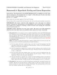 Homework 8: Hypothesis Testing and Linear Regression Due Fr 12/12