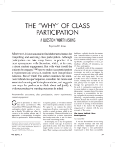 THE “WHY” OF CLASS PARTICIPATION A QUESTION WORTH ASKING