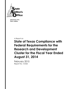 State of Texas Compliance with Federal Requirements for the Research and Development